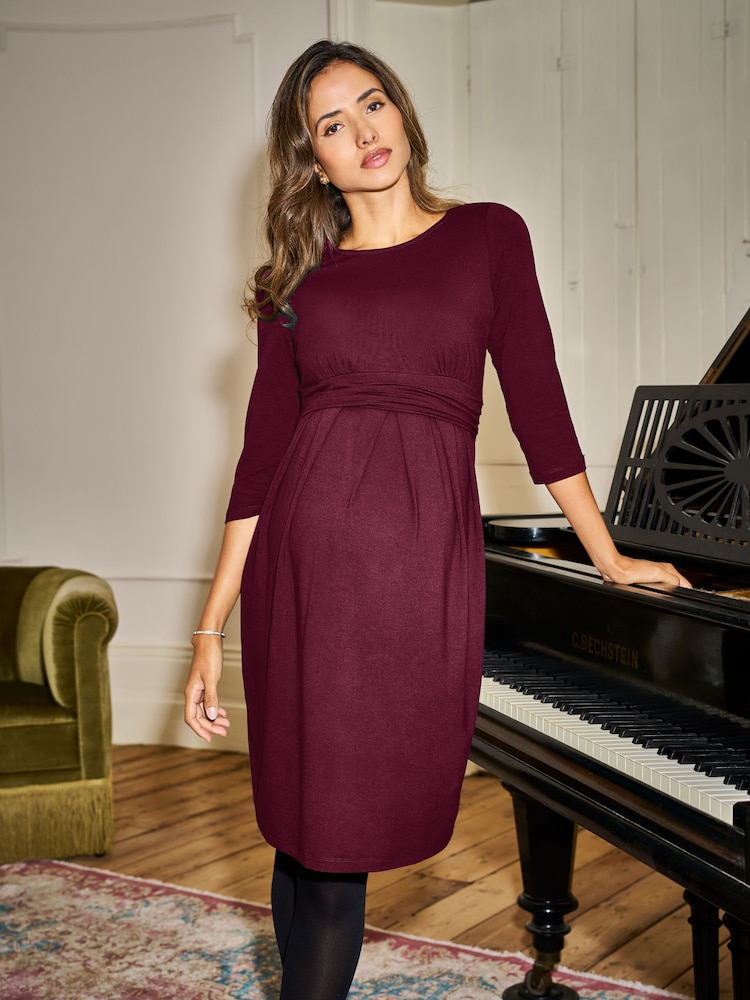Seraphine Burgundy Red Maternity Long Sleeve Mini Dress - Image 1 of 9 Seraphine Burgundy Red Maternity Long Sleeve Mini Dress - Image 1 of 9