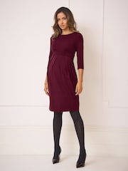 Seraphine Burgundy Red Maternity Long Sleeve Mini Dress - Image 4 of 9