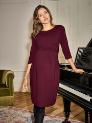 Seraphine Burgundy Red Maternity Long Sleeve Mini Dress - Image 7 of 9