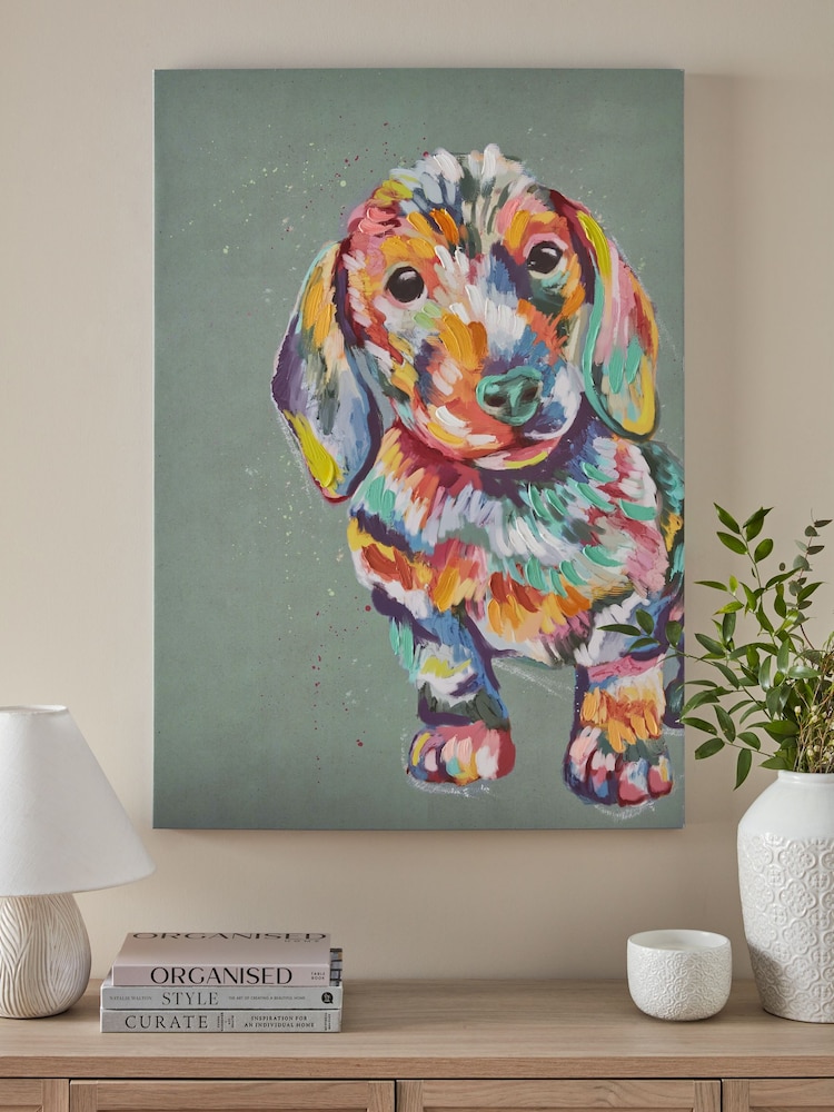 Blue Sausage Dog Canvas Wall Art - Image 1 of 5
