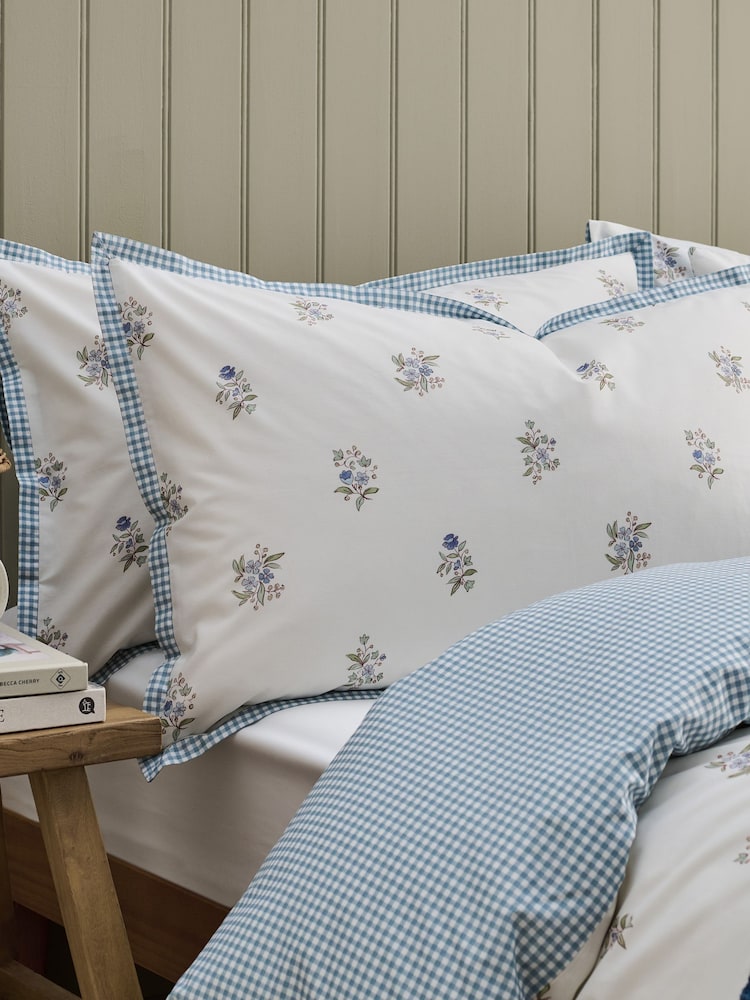 Christy Pale Blue Guernsey Cotton Duvet Cover & Pillowcase Set - Image 1 of 1 Christy Pale Blue Guernsey Cotton Duvet Cover & Pillowcase Set - Image 1 of 1