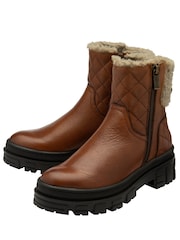 Lotus Brown Leather Zip-Up Ankle Boots - Image 2 of 4
