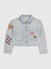 River Island Blue Leopard Heart Denim Jacket - Image 1 of 4