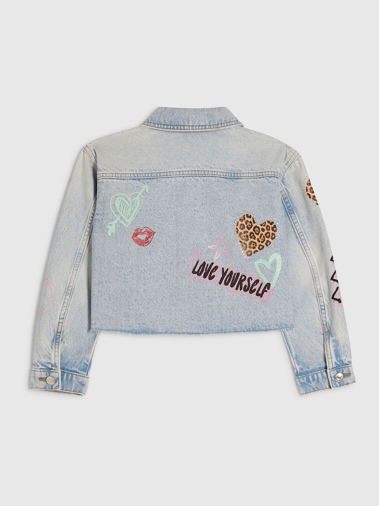 River Island Blue Leopard Heart Denim Jacket - Image 2 of 4