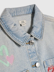 River Island Blue Leopard Heart Denim Jacket - Image 3 of 4