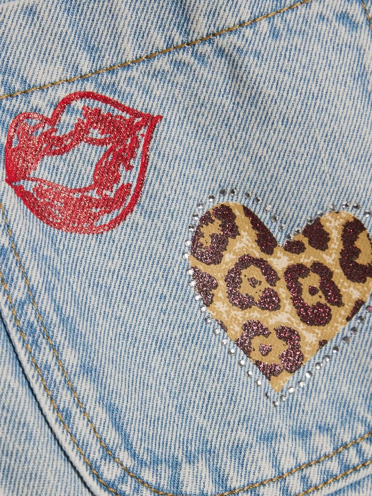 River Island Blue Leopard Heart Denim Jacket - Image 4 of 4