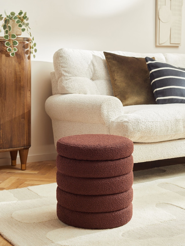 Casual Bouclé Rust Brown Stella Ribbed Storage Stool - Image 1 of 9