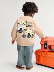 Tan Brown Back Printed Crew Neck Sweat Top (3mths-7yrs) - Image 1 of 8