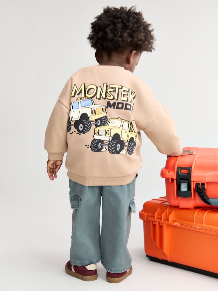 Tan Brown Back Printed Crew Neck Sweat Top (3mths-7yrs) - Image 1 of 8 Tan Brown Back Printed Crew Neck Sweat Top (3mths-7yrs) - Image 1 of 8