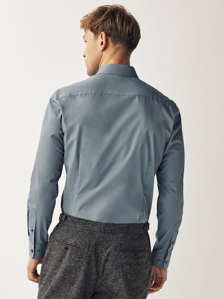 Dark Grey Slim Fit Easy Care Single Cuff Shirt - Image 3 of 7