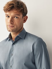 Темно-серый - Зауженный крой - Easy Care Single Cuff Smart Shirt - Image 4 of 7