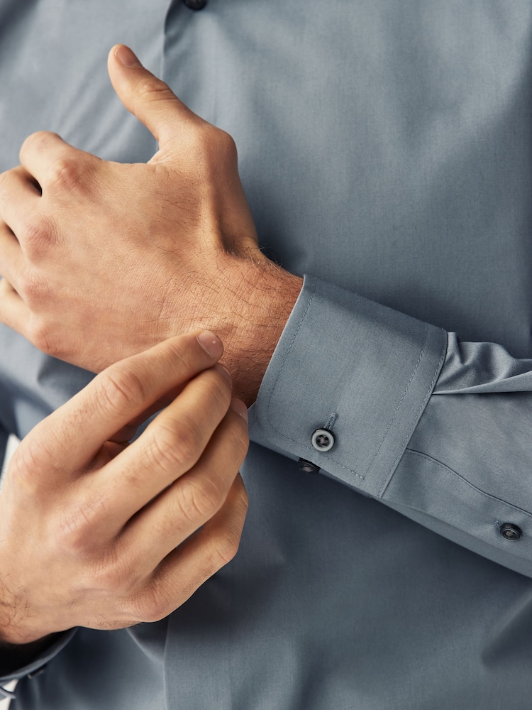 Dark Grey Slim Fit Easy Care Single Cuff Shirt - Image 5 of 7