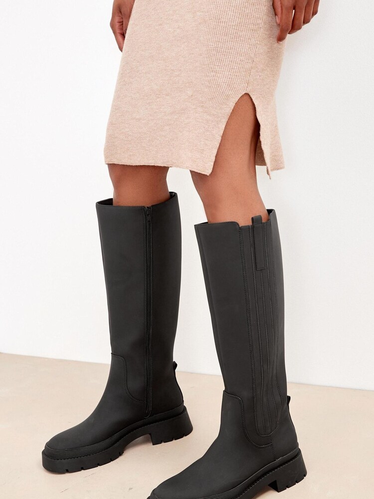 Black Forever Comfort® Chunky Rubberised Knee High Boots - Image 1 of 7