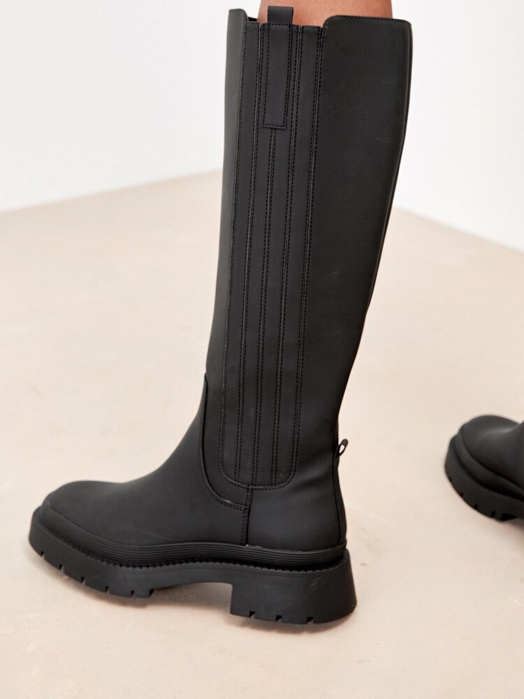 Black Forever Comfort® Chunky Rubberised Knee High Boots - Image 3 of 7