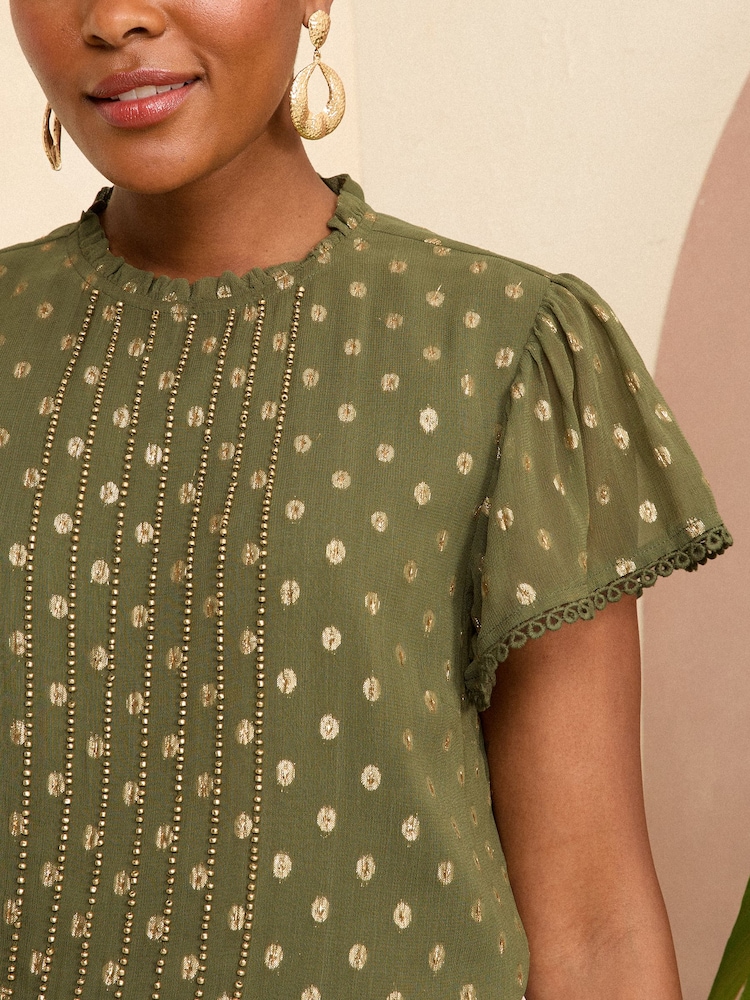 Love & Roses, Bluse mit Metallic-Pailletten und Flatterärmeln - Bild 2 von 4 Love & Roses, Bluse mit Metallic-Pailletten und Flatterärmeln - Bild 2 von 4