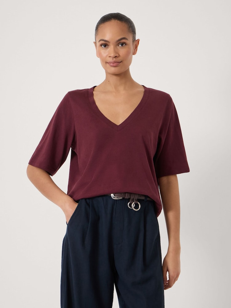 Hush Red Reece V-Neck Drapey T-Shirt - Image 1 of 5 Hush Red Reece V-Neck Drapey T-Shirt - Image 1 of 5