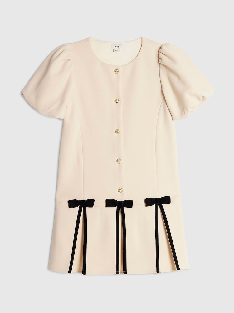 River Island Cream Bow Hem Pleated Dress - Image 1 of 4