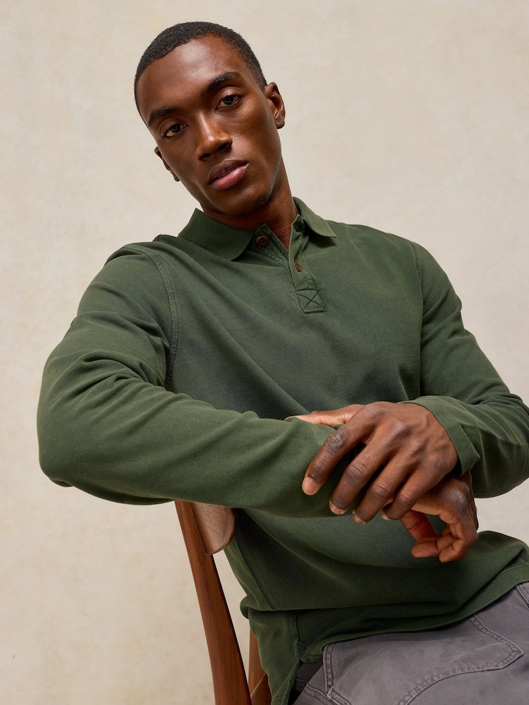 White Stuff Green Long Sleeve Utility Polo Shirt - Image 2 of 6