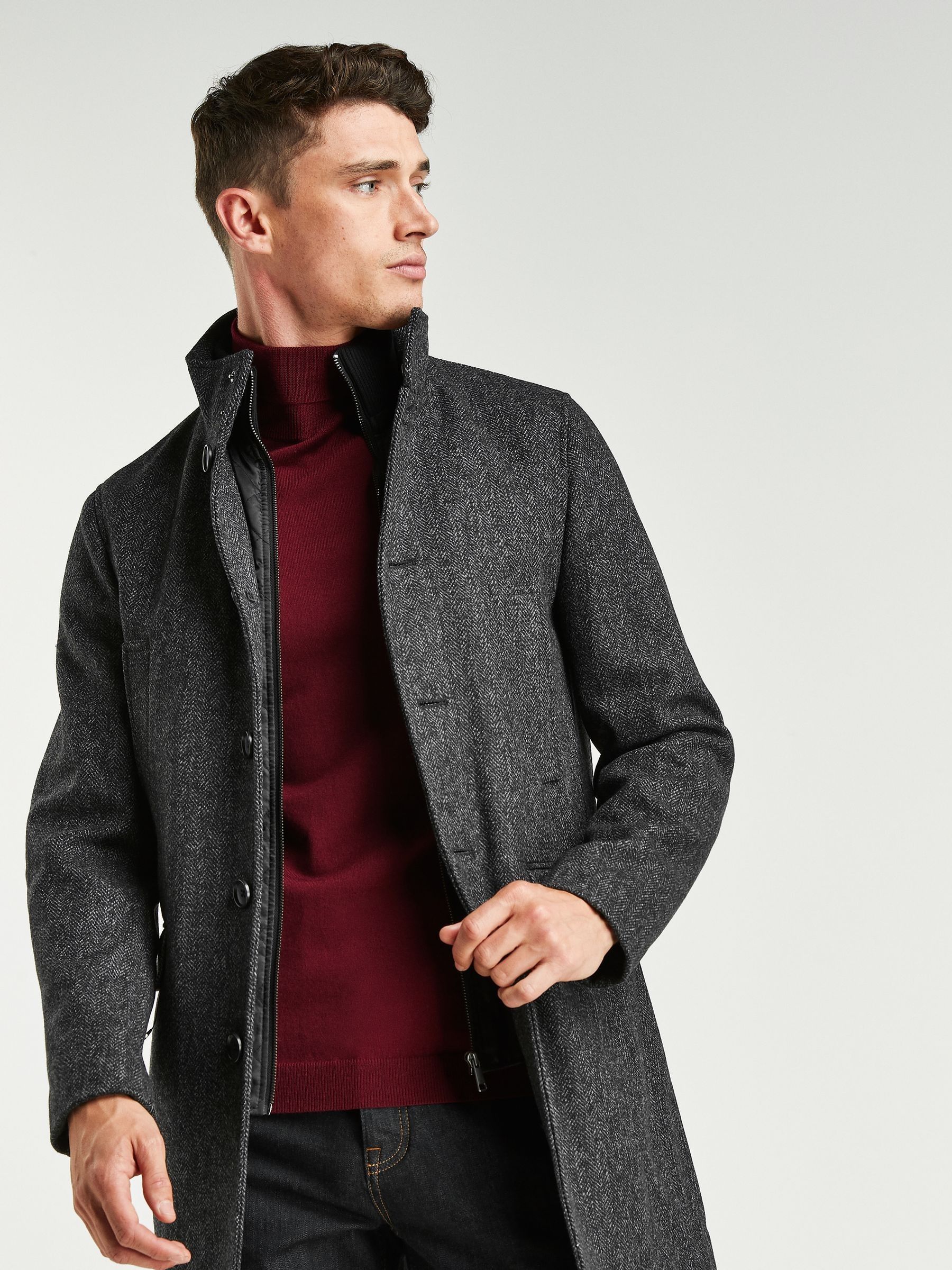 Buy Charcoal Grey Wool Blend Mock Gilet Herringbone Padded Coat from Next Canada