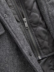 Charcoal Grey Wool Blend Mock Gilet Herringbone Padded Coat - Image 10 of 11