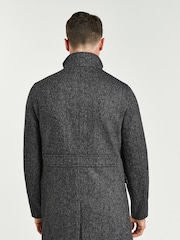 Charcoal Grey Wool Blend Mock Gilet Herringbone Padded Coat - Image 2 of 8