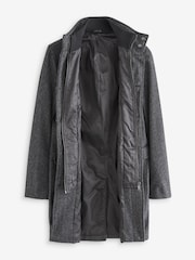 Charcoal Grey Wool Blend Mock Gilet Herringbone Padded Coat - Image 4 of 8