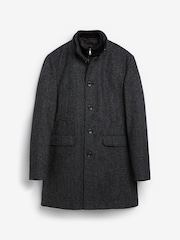 Charcoal Grey Wool Blend Mock Gilet Herringbone Padded Coat - Image 5 of 8