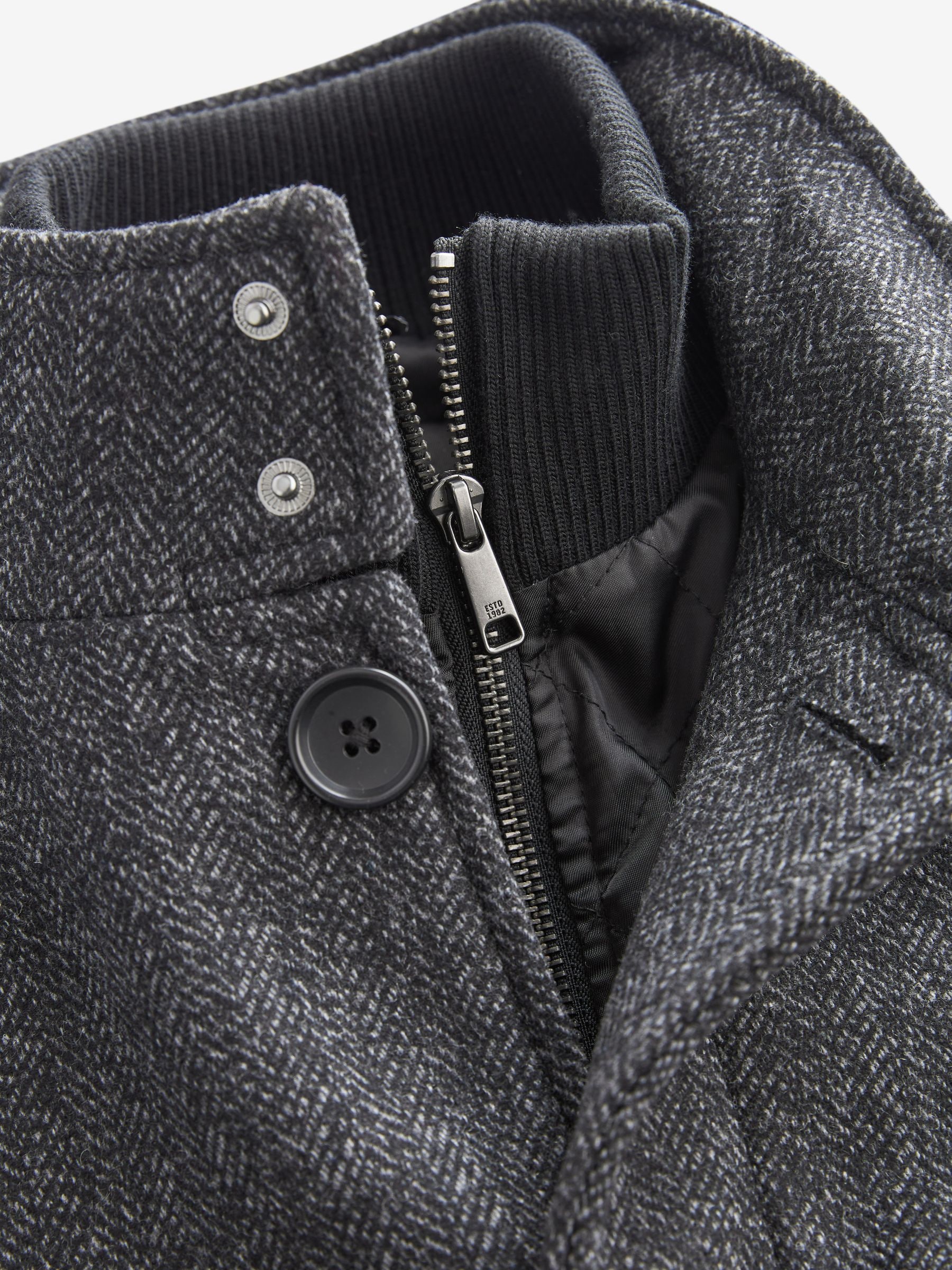 Buy Charcoal Grey Wool Blend Mock Gilet Herringbone Padded Coat from Next  USA