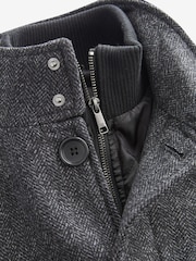 Charcoal Grey Wool Blend Mock Gilet Herringbone Padded Coat - Image 6 of 8