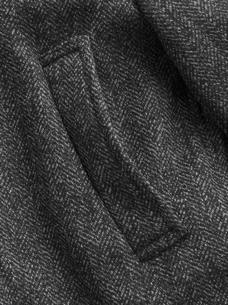 Charcoal Grey Wool Blend Mock Gilet Herringbone Padded Coat - Image 8 of 8