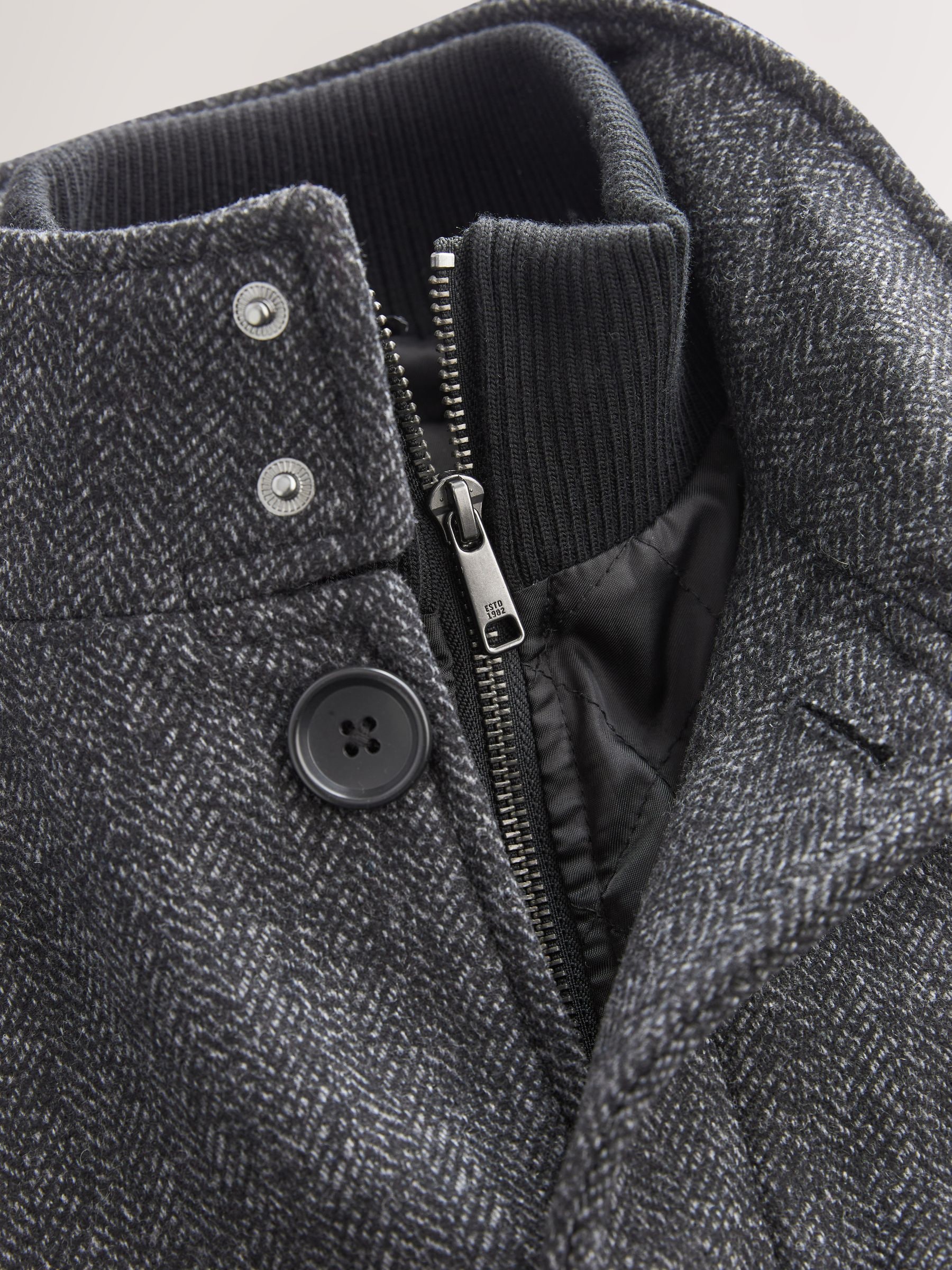 Buy Charcoal Grey Wool Blend Mock Gilet Herringbone Padded Coat