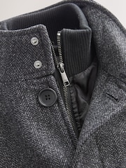 Charcoal Grey Wool Blend Mock Gilet Herringbone Padded Coat - Image 9 of 11