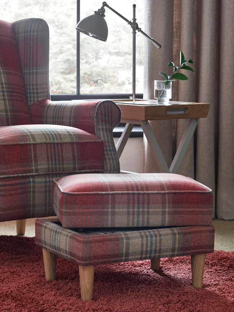 Versatile Check Sterling Red Sherlock Storage Footstool - Image 2 of 8