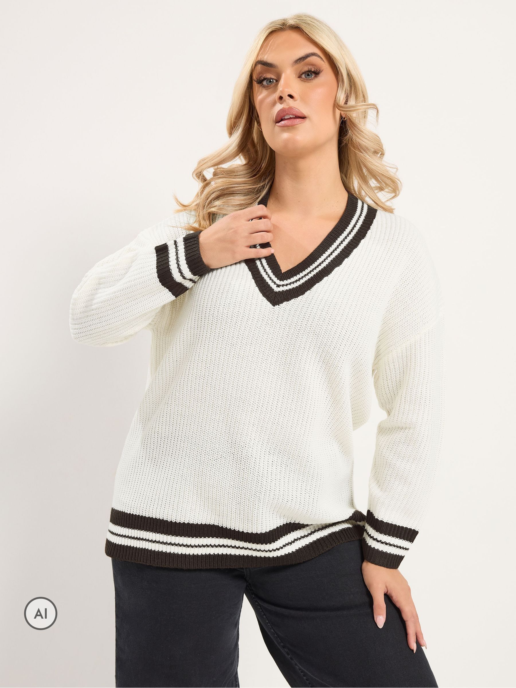 Yours Women's Ivory Knitted Tennis Jumper In | : 30/32 - Image 2