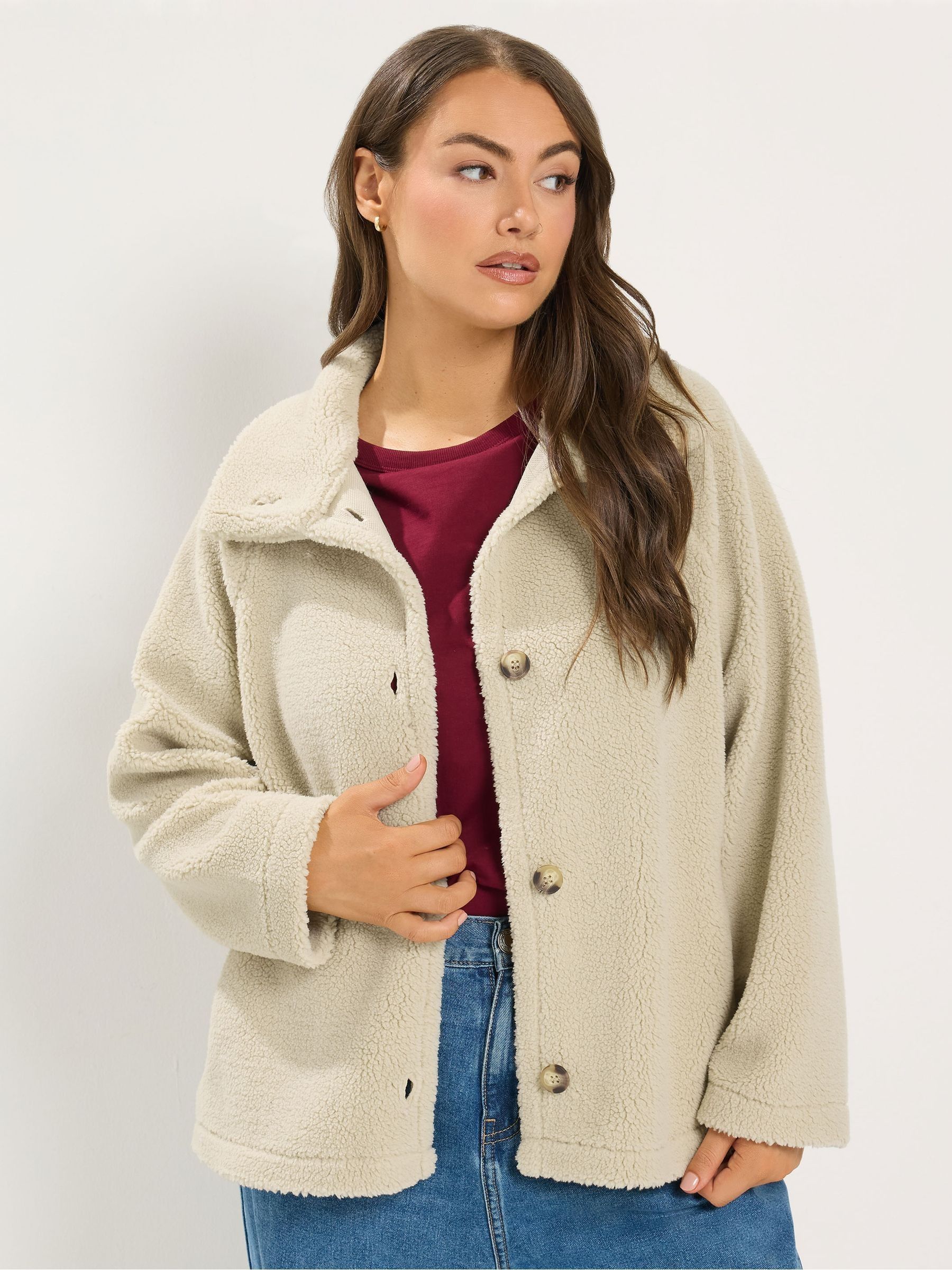 Yours Women's Natural Funnel Neck Borg Jacket In Size 30-32 - Image 6
