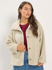 Yours Curve Cream Funnel Neck Borg Jacket - Image 1 of 6
