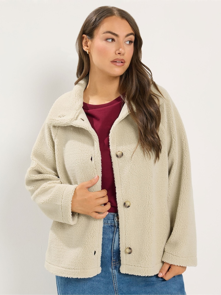 Yours Curve Cream Funnel Neck Borg Jacket - Image 1 of 6 Yours Curve Cream Funnel Neck Borg Jacket - Image 1 of 6