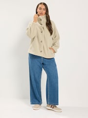 Yours Curve Cream Funnel Neck Borg Jacket - Image 2 of 6