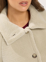 Yours Curve Cream Funnel Neck Borg Jacket - Image 4 of 6
