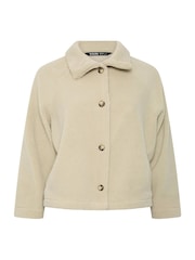 Yours Curve Cream Funnel Neck Borg Jacket - Image 5 of 6