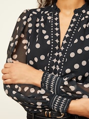 Love & Roses Black and White Polka Dot Notch Neck Printed Blouse - Image 2 of 4