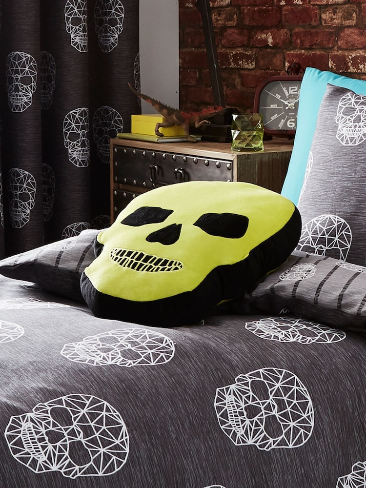 Catherine Lansfield Green Skulls Cushion - Image 1 of 2