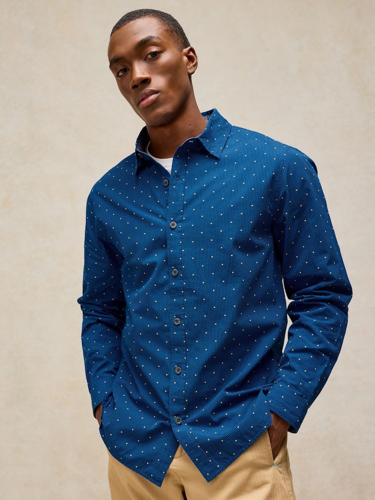 White Stuff Blue Douglas Long Sleeve Dobby Shirt - Image 1 of 6