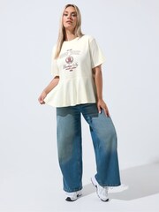 Yours Curve Cream Limited Sporty New York Peplum Top - Image 2 of 6