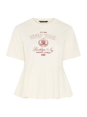 Yours Curve Cream Limited Sporty New York Peplum Top - Image 4 of 6