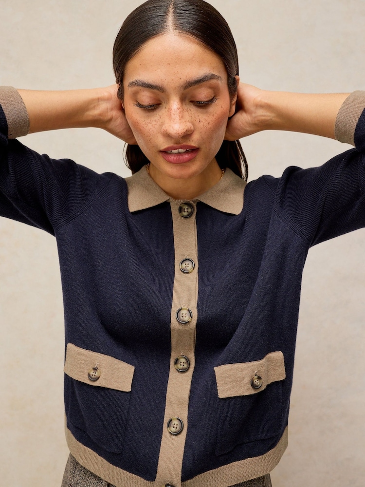 White Stuff Blue Charlotte Collar Cardigan - Image 2 of 6