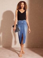 Love & Roses Black Petite V Neck Scallop Detail Tie Shoulder Vest - Image 3 of 4
