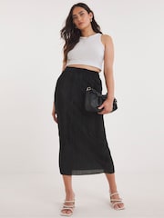 Simply Be Black Plissé Midi Skirt - Image 1 of 4