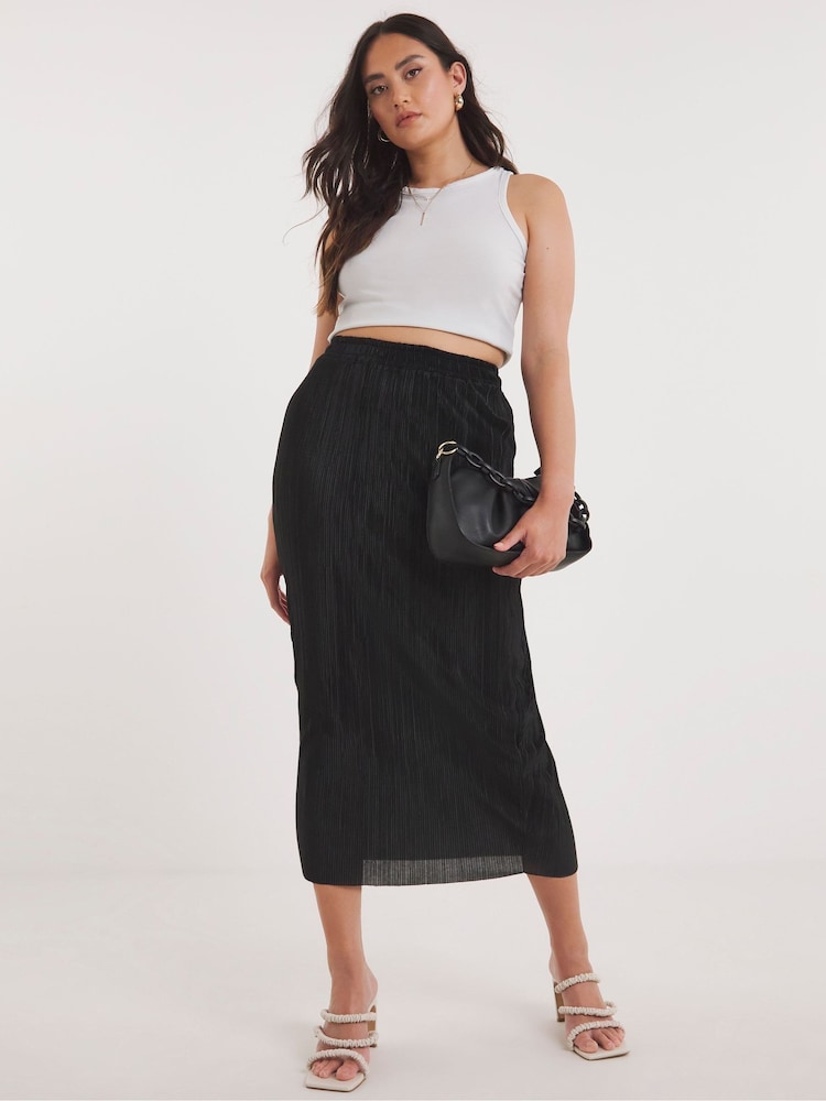 Simply Be Black Plissé Midi Skirt - Image 1 of 4 Simply Be Black Plissé Midi Skirt - Image 1 of 4