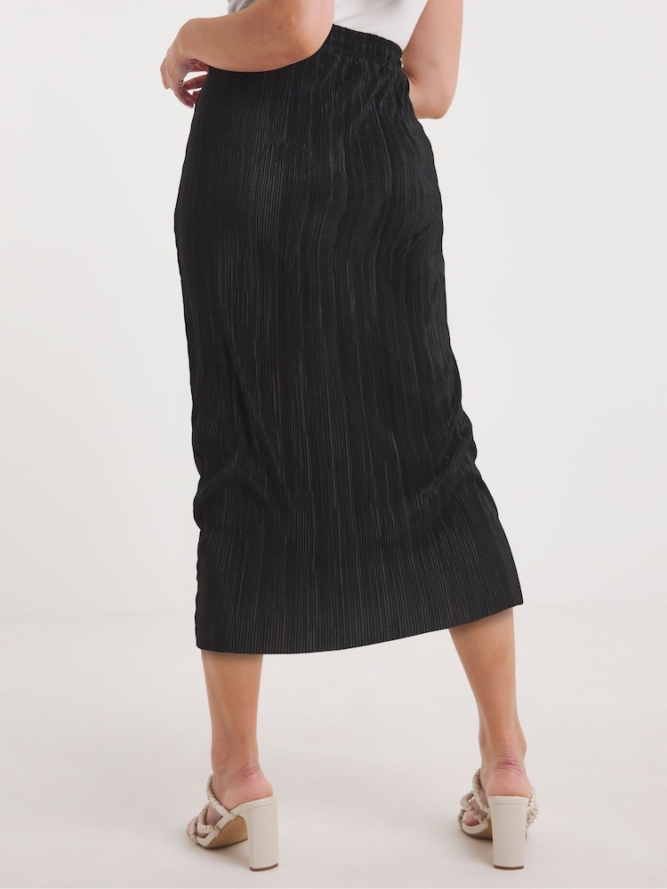 Simply Be Black Plissé Midi Skirt - Image 2 of 4 Simply Be Black Plissé Midi Skirt - Image 2 of 4